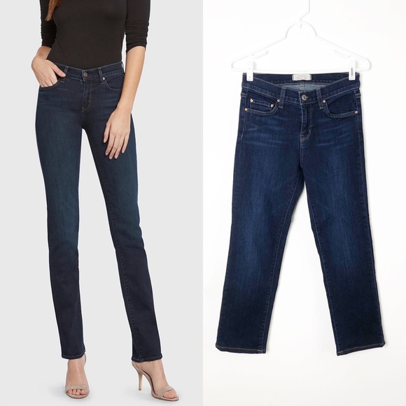 Principle Denim The Ultra Short Hemmed Dark Wash Straight Leg Stretch Jeans 26 - Picture 1 of 15